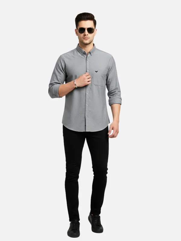 Charcoal_Grey_Oxford_Cotton_Plain_Shirt_For_Men