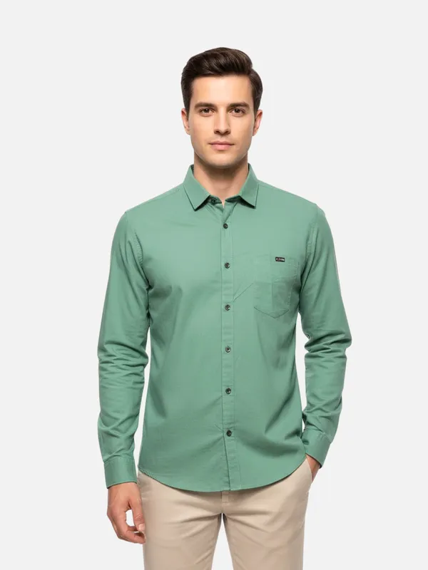 Sea_Green_Cotton_Plain_Shirt_For_Men