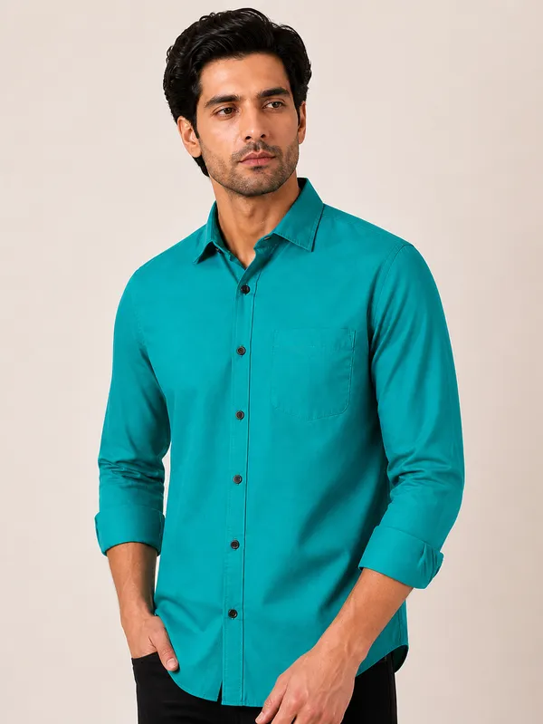 Teal__Cotton_Plain_Shirt_For_Men