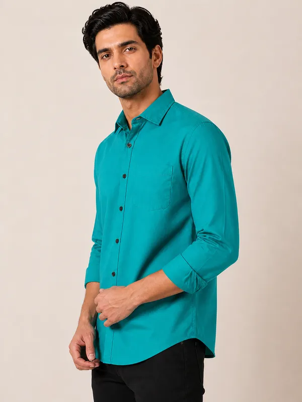 Teal__Cotton_Plain_Shirt_For_Men