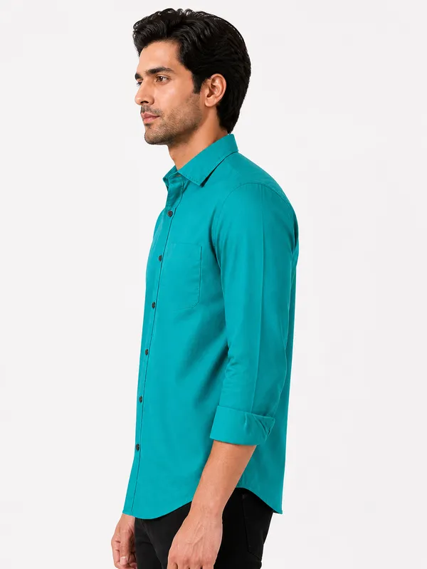 Teal__Cotton_Plain_Shirt_For_Men