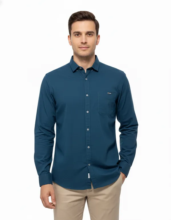 Teal_Blue_&_Maroon_(Pack_Of_2)_Combo_Cotton_Plain_Shirts_For_Men