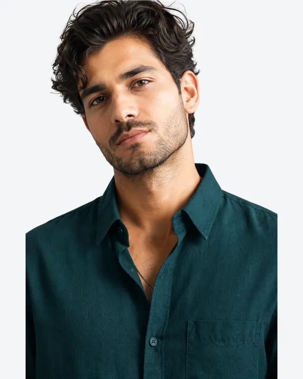 Dark_Teal_Green_Linen_Plain_Premium_Shirts_For_Men