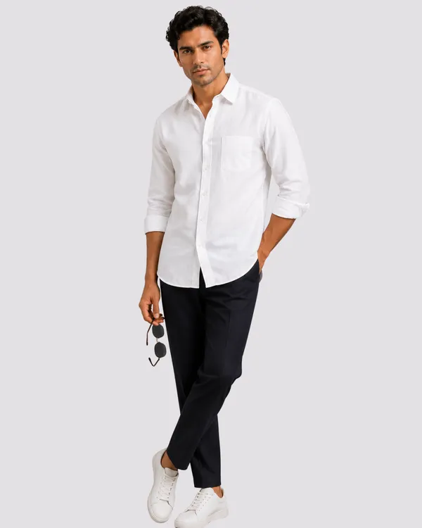 Dark_Teal_Green_&_White_Of_2_Linen_Plain_Premium_Shirts_For_Men