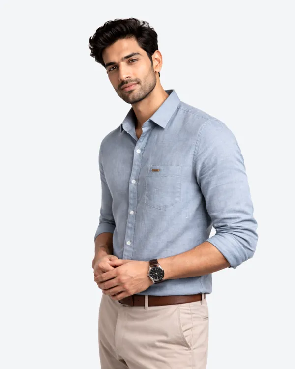 Blue_&_Peach__Pack_Of_2_Linen_Plain_Premium_Shirts_For_Men
