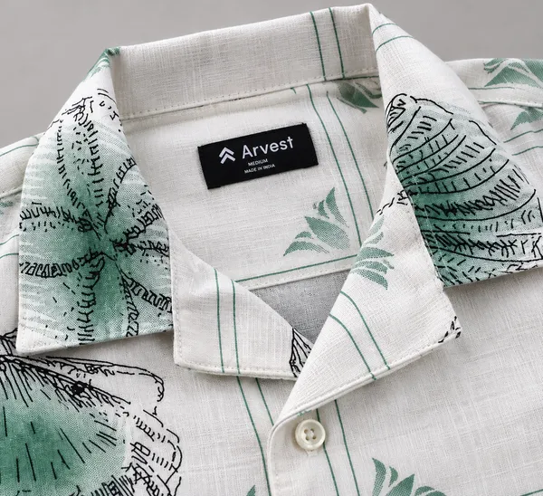 ARVEST_Mint_Green_Seashell_Print_Linen_Half-Sleeve_Shirt