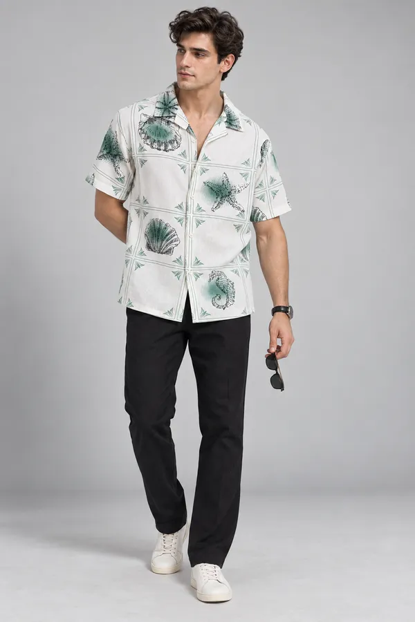 ARVEST_Mint_Green_Seashell_Print_Linen_Half-Sleeve_Shirt