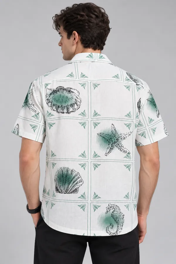 ARVEST_Mint_Green_Seashell_Print_Linen_Half-Sleeve_Shirt