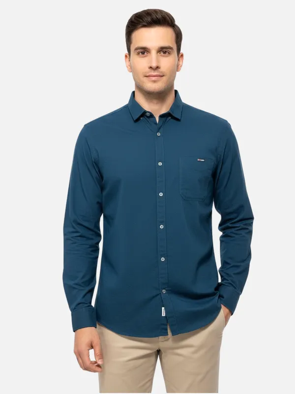 Teal_Blue_Cotton_Plain_Shirt_For_Men