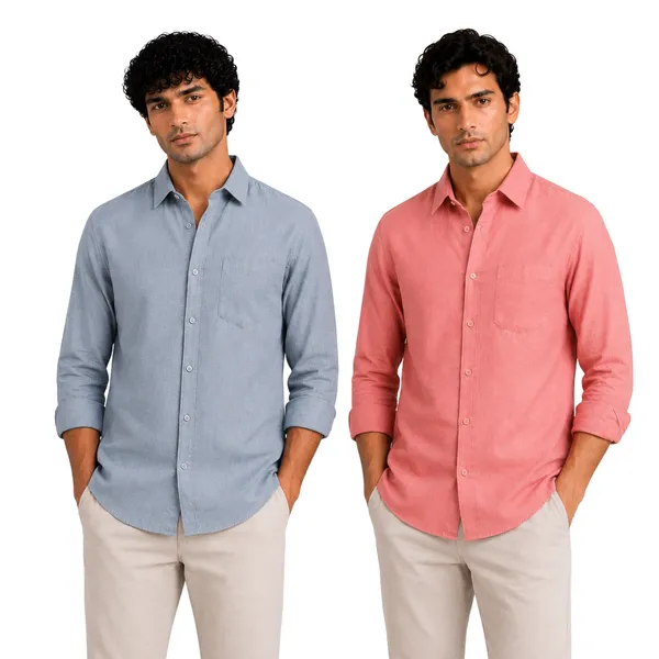 Dusty_Rose_&_Blue_Pack_Of_2_Linen_Plain_Premium_Shirts_For_Men