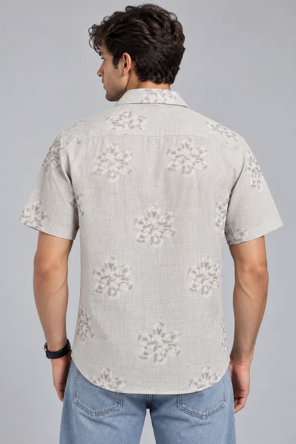 ARVEST_Beige_Floral_Embroidered-Look_Linen_Half-Sleeve_Shirt