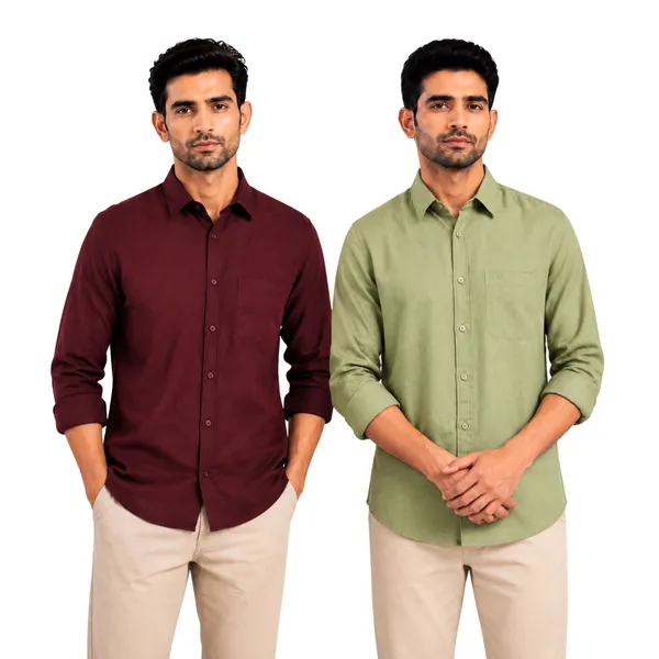 Burgundy_&_Sage_Green_Pack_Of_2_Linen_Plain_Premium_Shirts_For_Men