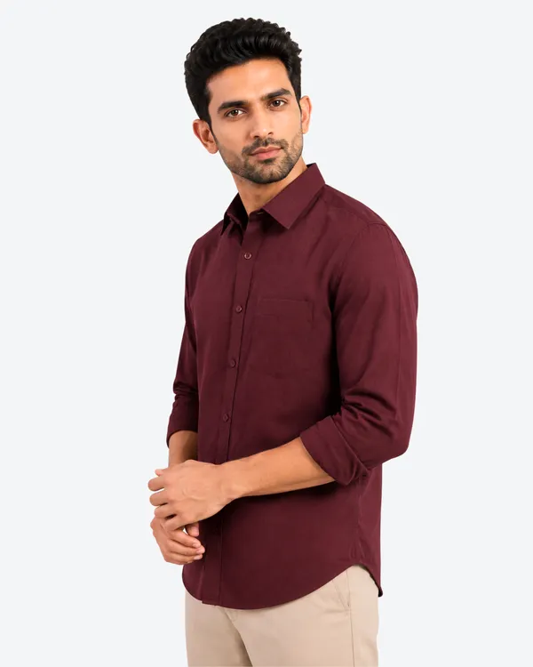 Burgundy_Linen_Plain_Premium_Shirts_For_Men