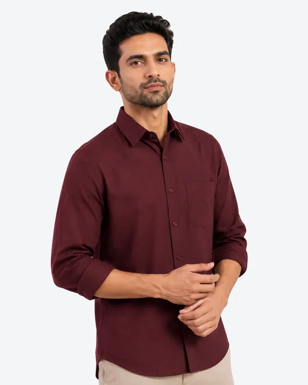 Burgundy_Linen_Plain_Premium_Shirts_For_Men