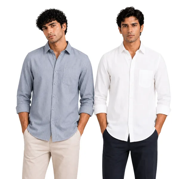 Blue_&_White_Pack_Of_2_Linen_Plain_Premium_Shirts_For_Men