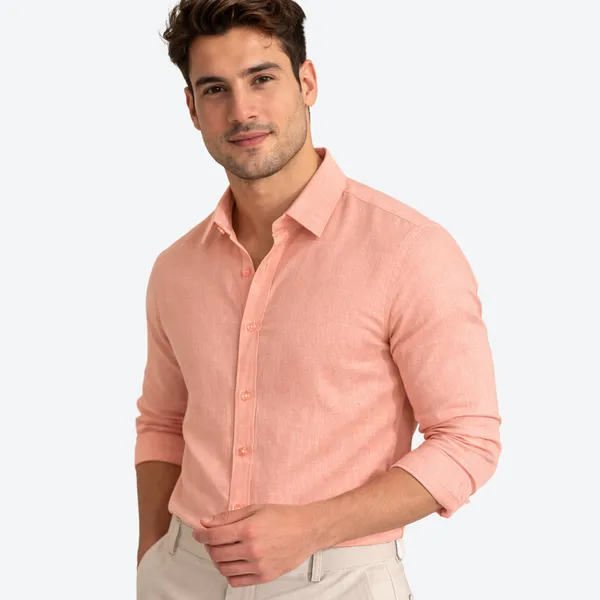 Peach_&_Dusty_Rose_Of_2_Linen_Plain_Premium_Shirts_For_Men