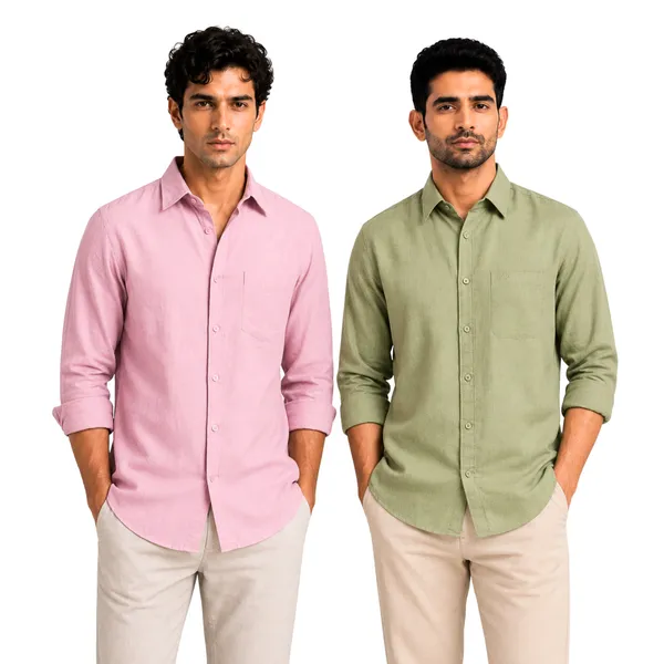 Pink_&_Sage_Green_Pack_Of_2_Linen_Plain_Premium_Shirts_For_Men