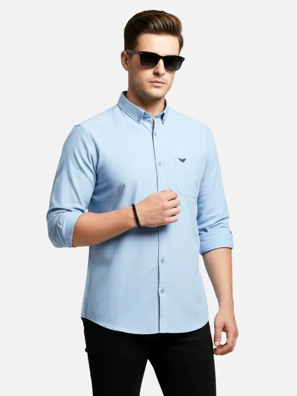 Dusty_Blue_Oxford_Cotton_Plain_Shirt_For_Men