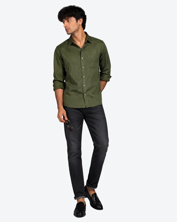 Green_Linen_Plain_Premium_Shirts_For_Men