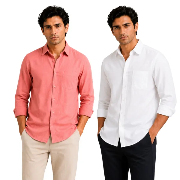 Dusty_Rose_&_White_Pack_Of_2_Linen_Plain_Premium_Shirts_For_Men