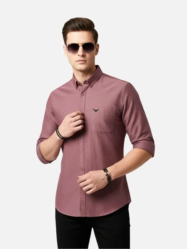 Burgundy_Oxford_Cotton_Plain_Shirt_For_Men