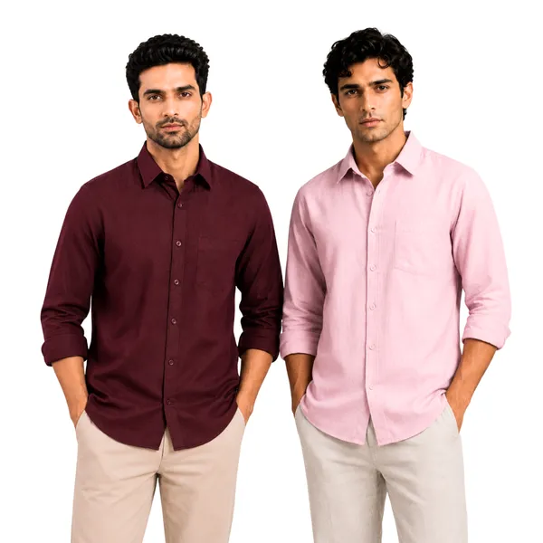 Burgundy_&_Pink_Pack_Of_2_Linen_Plain_Premium_Shirts_For_Men