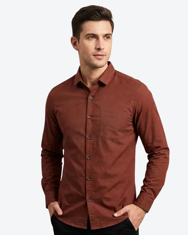 Rust_Brown_Cotton_Plain_Shirt_For_Men