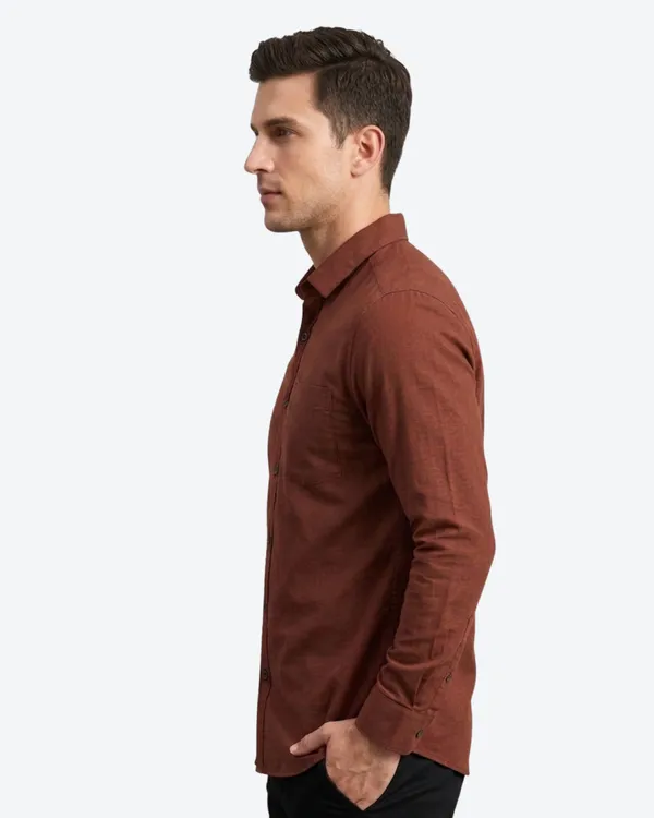 Rust_Brown_Cotton_Plain_Shirt_For_Men