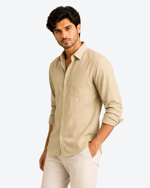 Khakhi_Linen_Plain_Premium_Shirts_For_Men