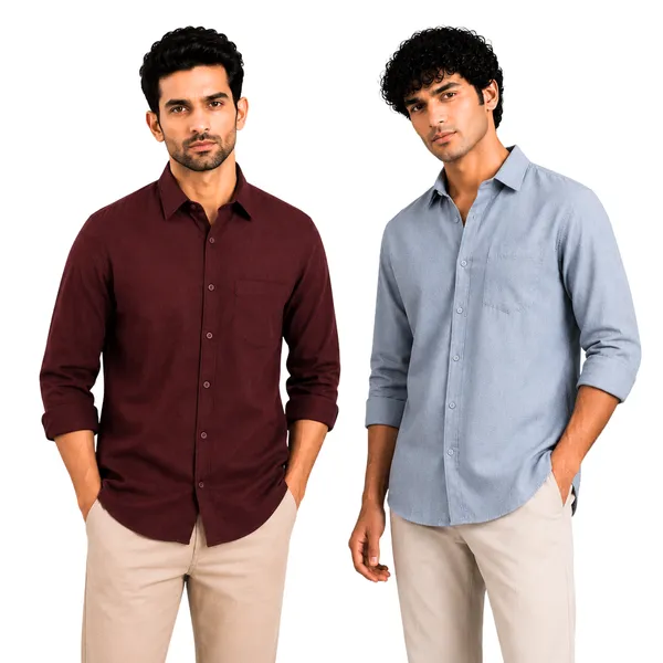 Burgundy_&_Blue__Pack_Of_2_Linen_Plain_Premium_Shirts_For_Men