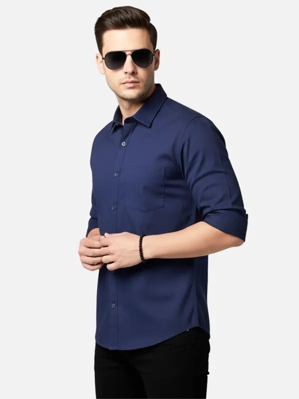 Blue_Cotton_Plain_Shirt_For_Men