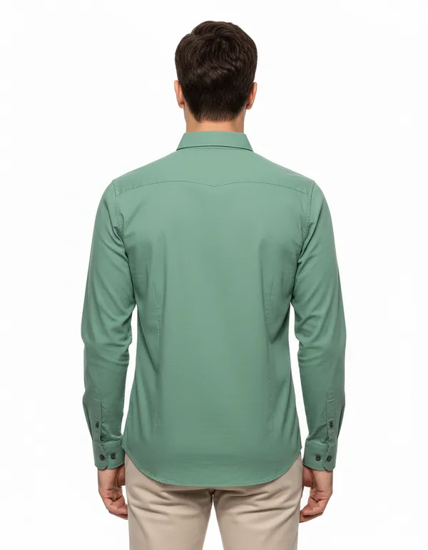 Sea_Green_&_Red_(Pack_Of_2)_Combo_Cotton_Plain_Shirts_For_Men