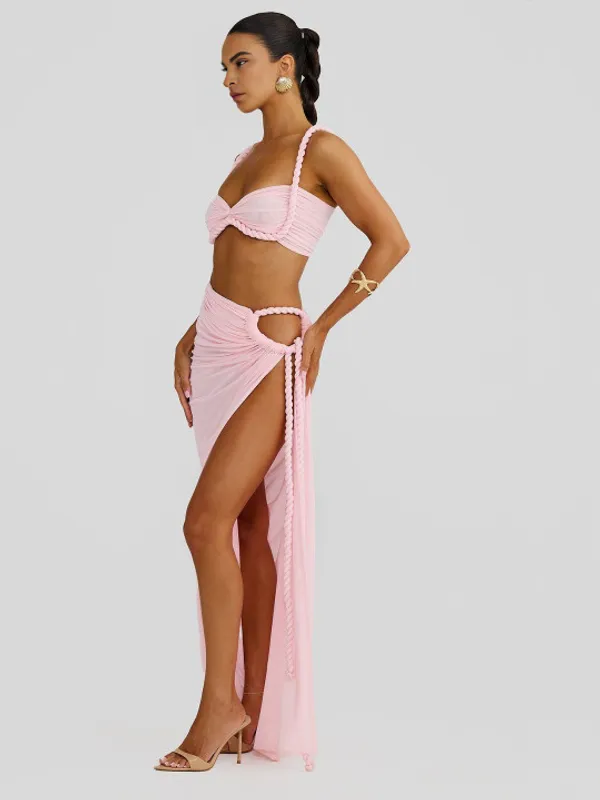 Ekeshwara_baby_pink_summer_beach_wear_multi_strap_dress_for_girls_&_women's|_Model_Height_5.8inch_,_Fabric_All_Way_Stretchable