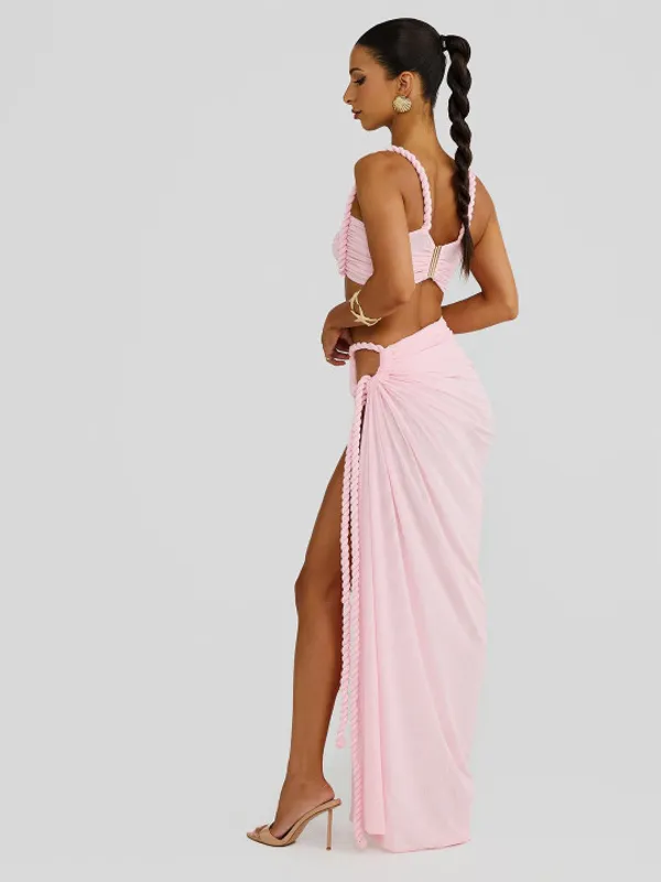 Ekeshwara_baby_pink_summer_beach_wear_multi_strap_dress_for_girls_&_women's|_Model_Height_5.8inch_,_Fabric_All_Way_Stretchable