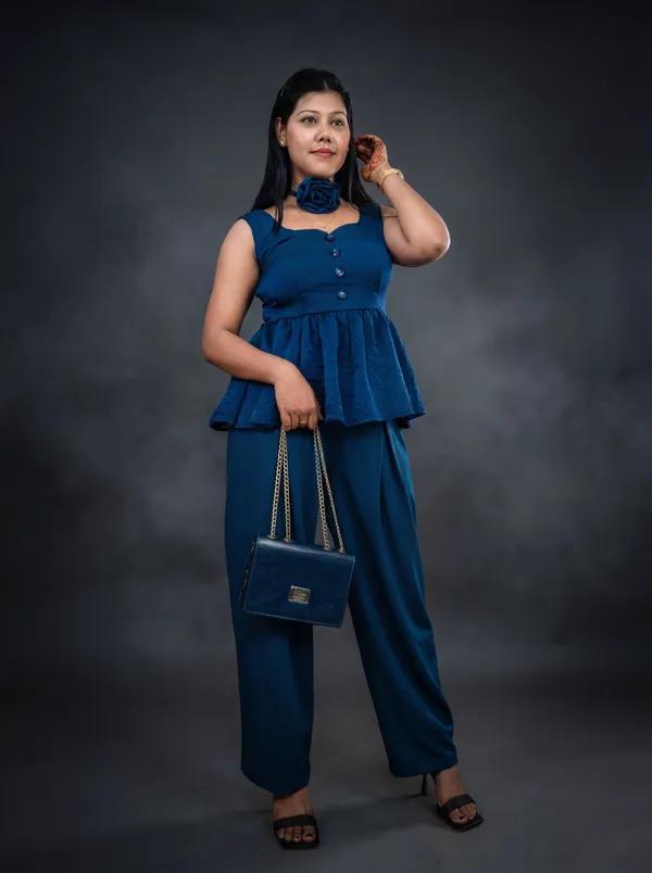 Ekeshwara_Blue_top_and_bottom_Co-ord_Set|_Model_Height_5.8inch_,_Fabric_All_Way_Stretchable