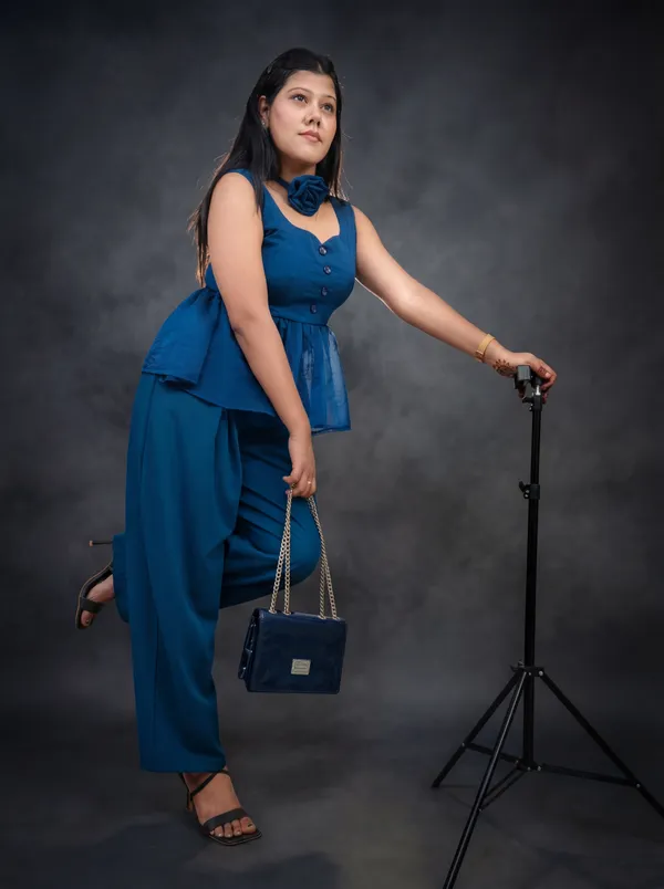Ekeshwara_Blue_top_and_bottom_Co-ord_Set|_Model_Height_5.8inch_,_Fabric_All_Way_Stretchable