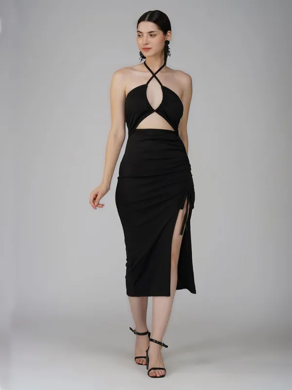 Black_Bodycon_Cocktail_Party_Dress_For_Women|_Model_Height_5.8inch_,_Fabric_All_Way_Stretchable
