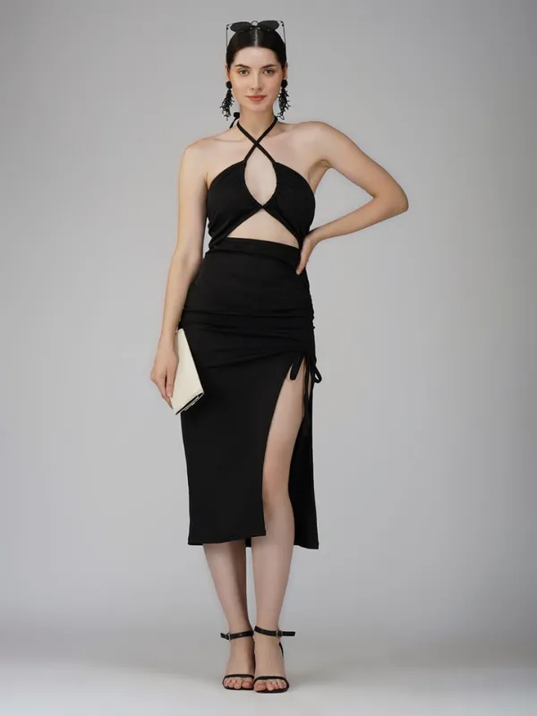 Black_Bodycon_Cocktail_Party_Dress_For_Women|_Model_Height_5.8inch_,_Fabric_All_Way_Stretchable