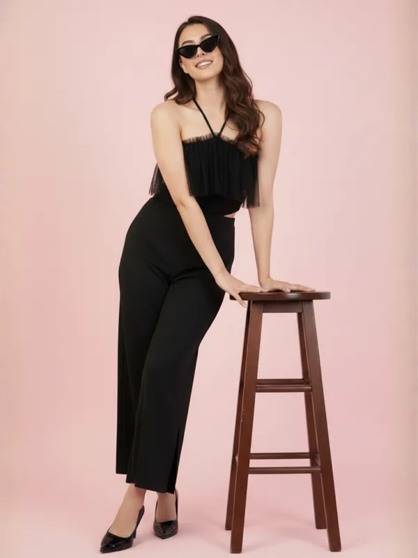 Black_Net_Frill_Jumpsuit_For_Women|_Model_Height_5.8inch_,_Fabric_All_Way_Stretchable