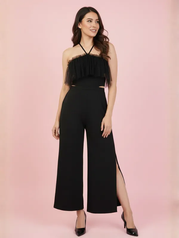 Black_Net_Frill_Jumpsuit_For_Women|_Model_Height_5.8inch_,_Fabric_All_Way_Stretchable