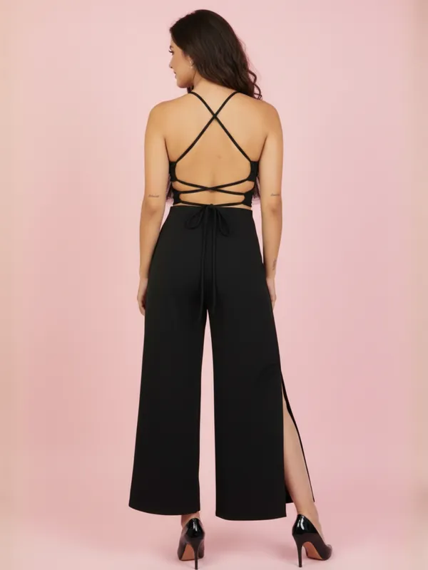 Black_Net_Frill_Jumpsuit_For_Women|_Model_Height_5.8inch_,_Fabric_All_Way_Stretchable