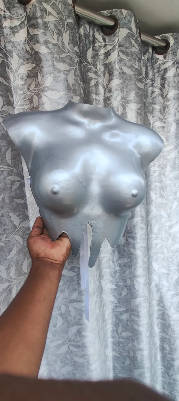 Metallic_Silver_Melted_Female_Form_Breastplate_–_Hard_Shell_Drip_Crop_Top|_Model_Height_5.8inch_,_Fabric_All_Way_Stretchable