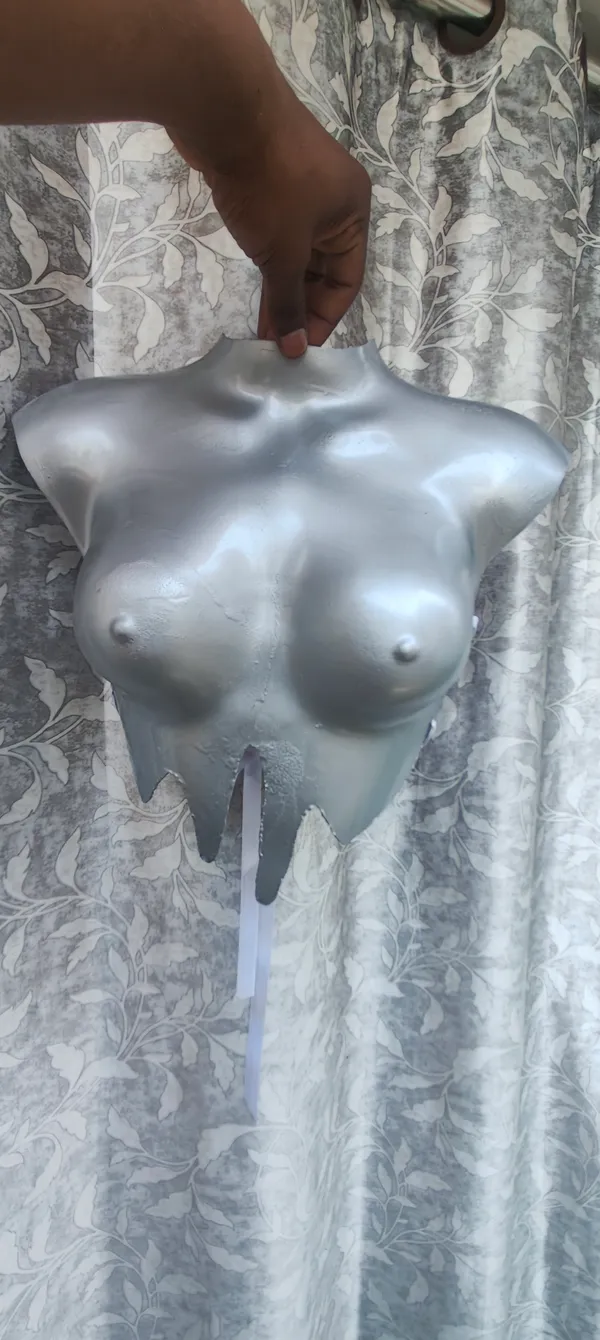 Metallic_Silver_Melted_Female_Form_Breastplate_–_Hard_Shell_Drip_Crop_Top|_Model_Height_5.8inch_,_Fabric_All_Way_Stretchable