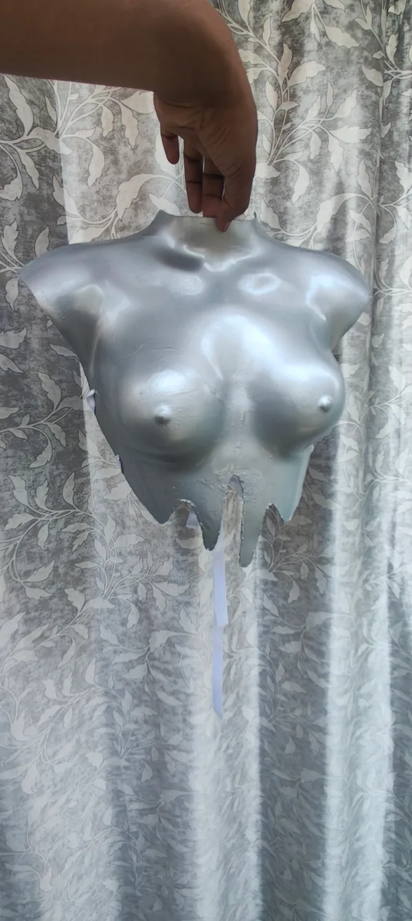 Metallic_Silver_Melted_Female_Form_Breastplate_–_Hard_Shell_Drip_Crop_Top|_Model_Height_5.8inch_,_Fabric_All_Way_Stretchable