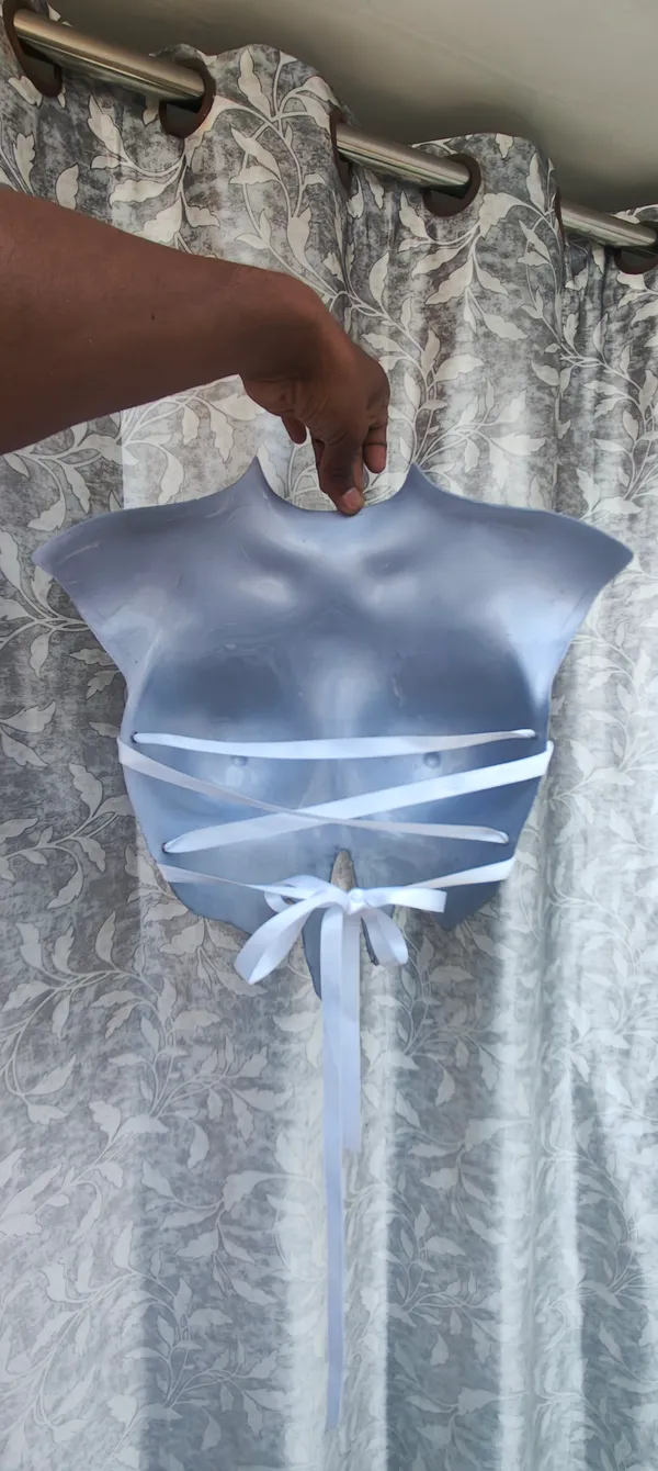 Metallic_Silver_Melted_Female_Form_Breastplate_–_Hard_Shell_Drip_Crop_Top|_Model_Height_5.8inch_,_Fabric_All_Way_Stretchable