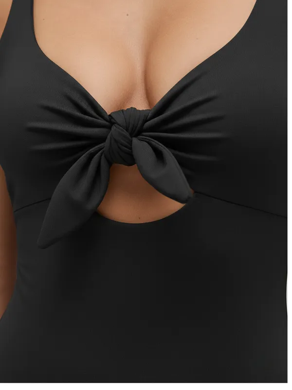 Black_One-Piece_Swimsuit_with_Front_Knot|_Model_Height_5.8inch_,_Fabric_All_Way_Stretchable