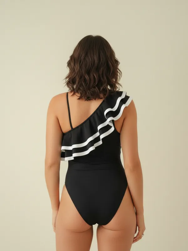 Black_One-Shoulder_Ruffle_Bodysuit|_Model_Height_5.8inch_,_Fabric_All_Way_Stretchable