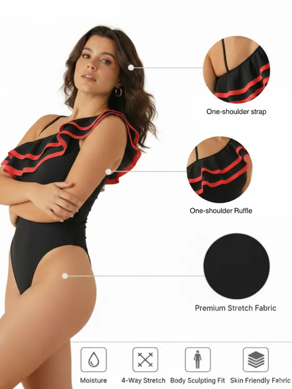 Black_One-Shoulder_Ruffle_Bodysuit|_Model_Height_5.8inch_,_Fabric_All_Way_Stretchable