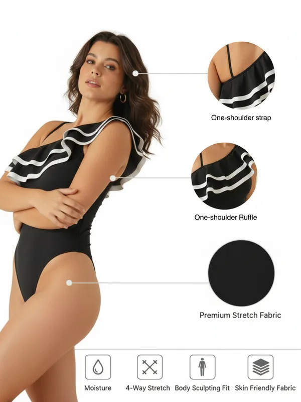 Black_One-Shoulder_Ruffle_Bodysuit|_Model_Height_5.8inch_,_Fabric_All_Way_Stretchable