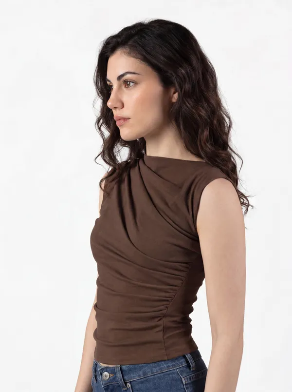 Draped_Boat-Neck_Sleeveless_Top|_Model_Height_5.8inch_,_Fabric_All_Way_Stretchable